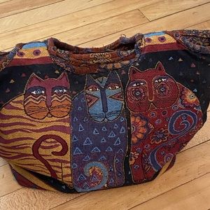 Laurel Burch 3 Cats Knit Boho Hobo Shoulder Bag